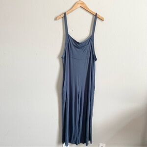 elloh Blue Stretch Front Pocket Crop Jumpsuit One Piece Outfit Size Large